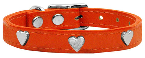 Silver Heart Widget Genuine Leather Dog Collar Orange 10