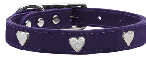 Silver Heart Widget Genuine Leather Dog Collar Purple 10