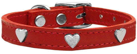 Silver Heart Widget Genuine Leather Dog Collar Red 10