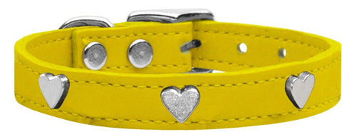 Silver Heart Widget Genuine Leather Dog Collar Yellow 10