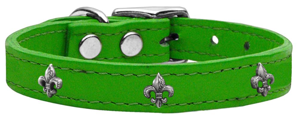 Silver Fleur De Lis Widget Genuine Leather Dog Collar Emerald Green 10