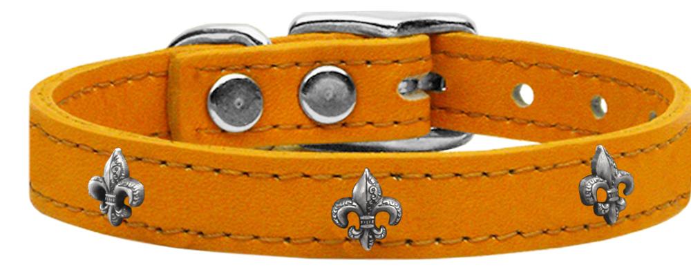 Silver Fleur De Lis Widget Genuine Leather Dog Collar Mandarin 10