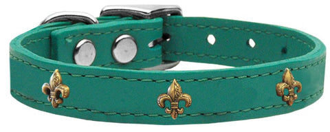 Bronze Fleur De Lis Widget Genuine Leather Dog Collar Jade 10