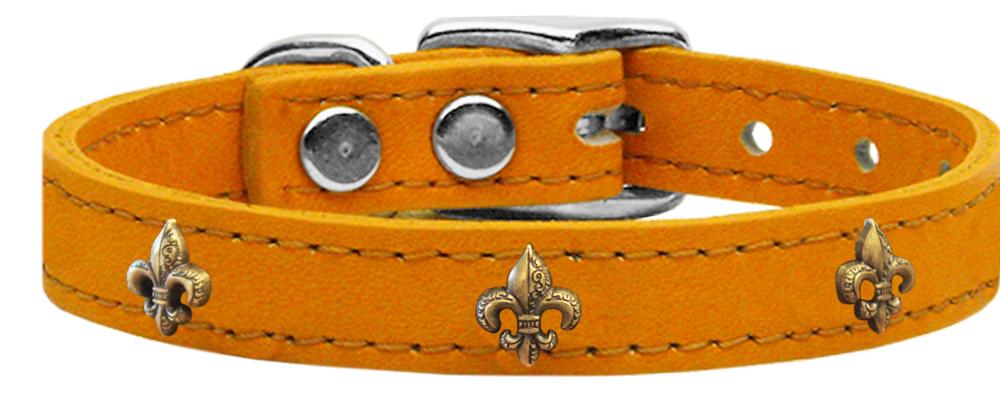 Bronze Fleur De Lis Widget Genuine Leather Dog Collar Mandarin 10