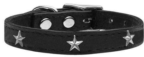 Silver Star Widget Genuine Leather Dog Collar Black 12