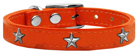 Silver Star Widget Genuine Leather Dog Collar Orange 10