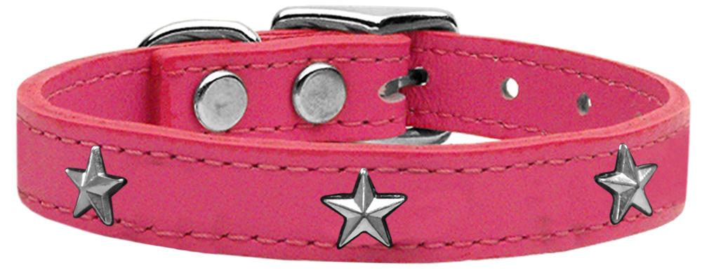 Silver Star Widget Genuine Leather Dog Collar Pink 10