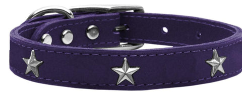 Silver Star Widget Genuine Leather Dog Collar Purple 10