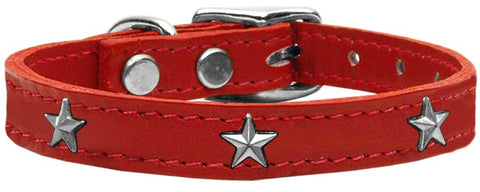 Silver Star Widget Genuine Leather Dog Collar Red 10