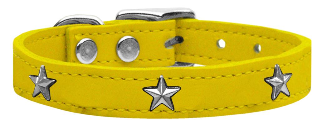 Silver Star Widget Genuine Leather Dog Collar Yellow 10