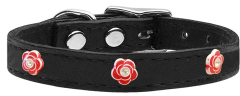 Red Rose Widget Genuine Leather Dog Collar Black 10