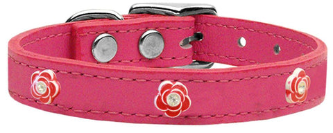 Red Rose Widget Genuine Leather Dog Collar Pink 10