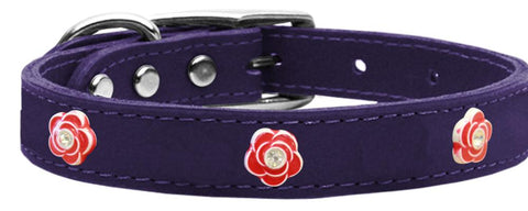 Red Rose Widget Genuine Leather Dog Collar Purple 10