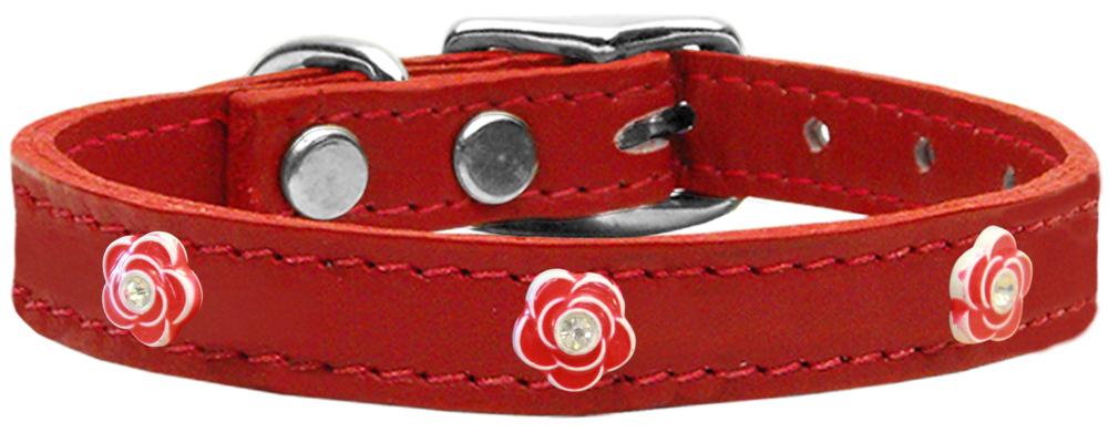 Red Rose Widget Genuine Leather Dog Collar Red 10