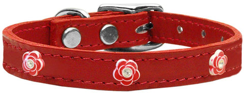 Red Rose Widget Genuine Leather Dog Collar Red 10