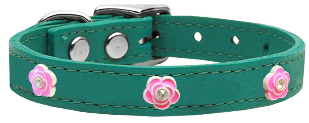 Bright Pink Rose Widget Genuine Leather Dog Collar Jade 10