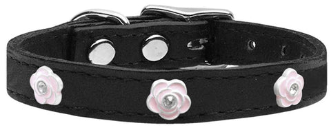 Light Pink Rose Widget Genuine Leather Dog Collar Black 10