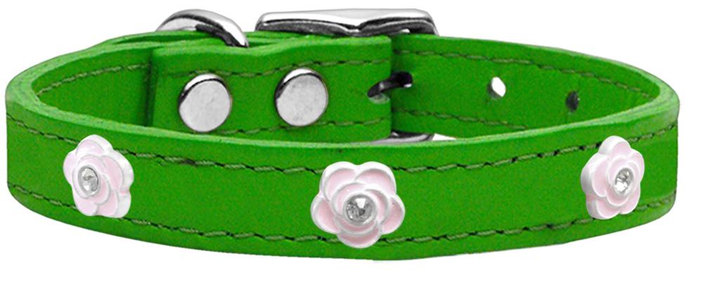 Light Pink Rose Widget Genuine Leather Dog Collar Emerald Green 10