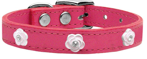 Light Pink Rose Widget Genuine Leather Dog Collar Pink 10