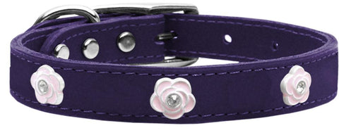 Light Pink Rose Widget Genuine Leather Dog Collar Purple 10