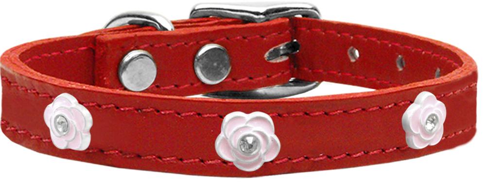 Light Pink Rose Widget Genuine Leather Dog Collar Red 10