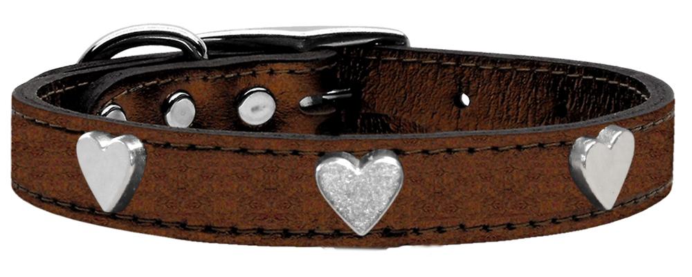 Silver Heart Widget Genuine Metallic Leather Dog Collar Bronze 10