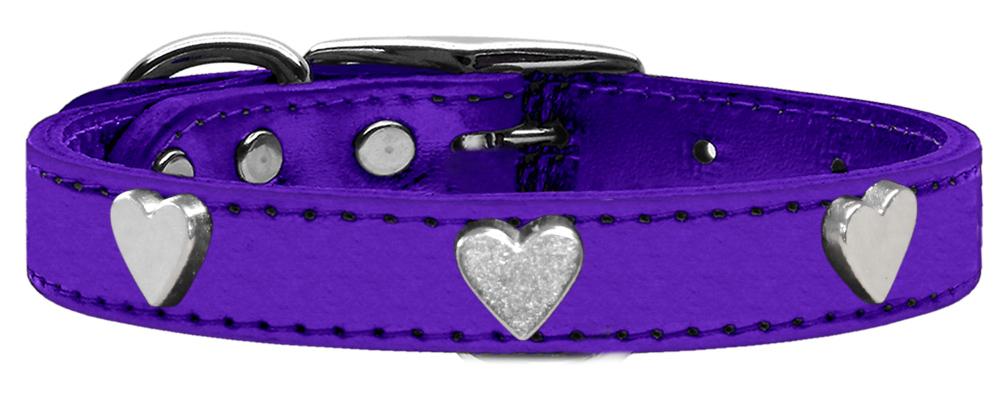 Silver Heart Widget Genuine Metallic Leather Dog Collar Purple 10