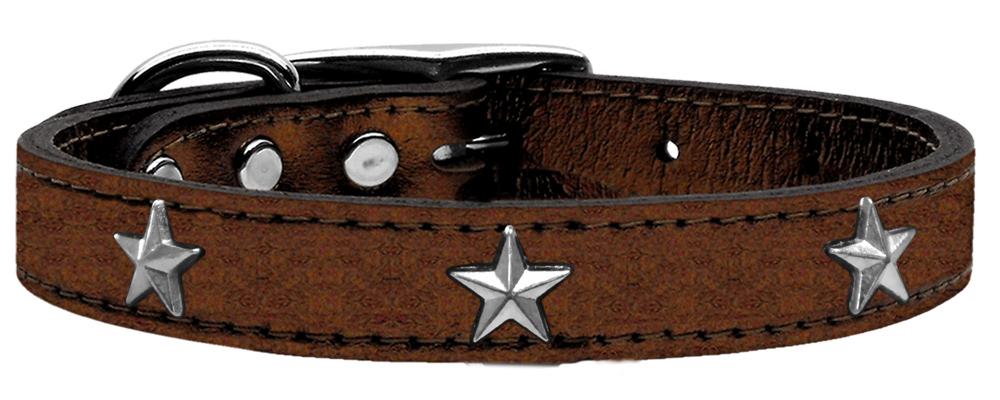 Silver Star Widget Genuine Metallic Leather Dog Collar Bronze 10