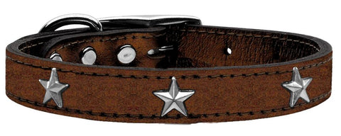 Silver Star Widget Genuine Metallic Leather Dog Collar Bronze 14