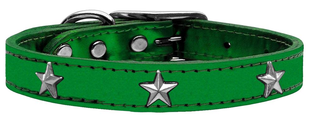 Silver Star Widget Genuine Metallic Leather Dog Collar Emerald Green 10