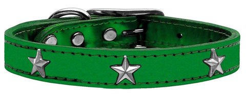 Silver Star Widget Genuine Metallic Leather Dog Collar Emerald Green 12