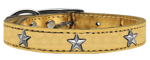 Silver Star Widget Genuine Metallic Leather Dog Collar Gold 10