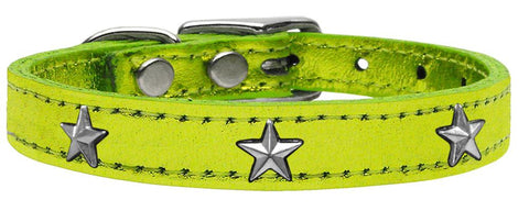 Silver Star Widget Genuine Metallic Leather Dog Collar Lime Green 10