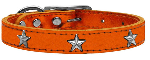 Silver Star Widget Genuine Metallic Leather Dog Collar Orange 10