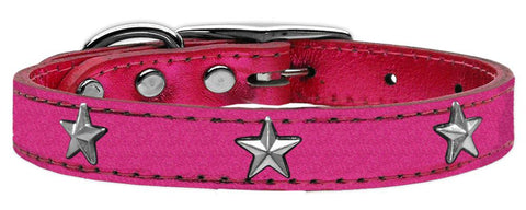 Silver Star Widget Genuine Metallic Leather Dog Collar Pink 10