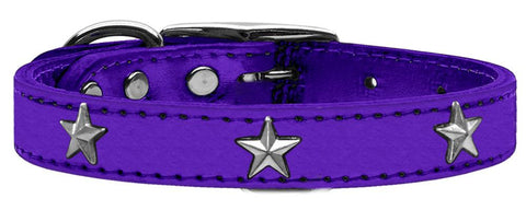 Silver Star Widget Genuine Metallic Leather Dog Collar Purple 10