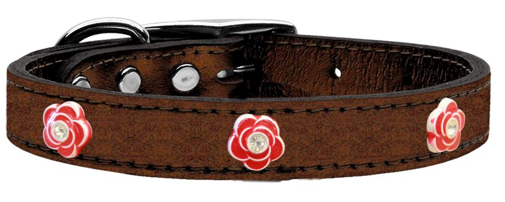 Red Rose Widget Genuine Metallic Leather Dog Collar Bronze 10