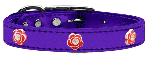 Red Rose Widget Genuine Metallic Leather Dog Collar Purple 10