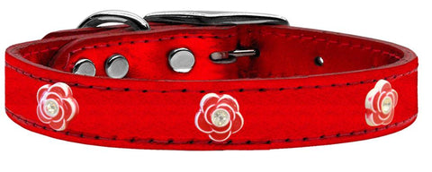 Red Rose Widget Genuine Metallic Leather Dog Collar Red 10