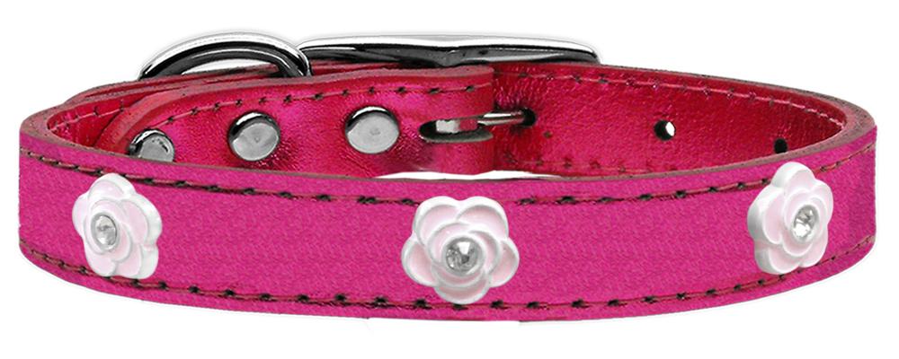 Light Pink Rose Widget Genuine Metallic Leather Dog Collar Pink 10