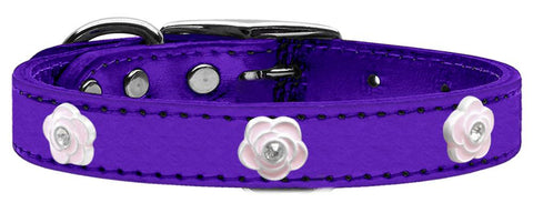 Light Pink Rose Widget Genuine Metallic Leather Dog Collar Purple 10