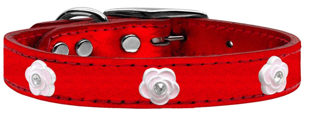 Light Pink Rose Widget Genuine Metallic Leather Dog Collar Red 10