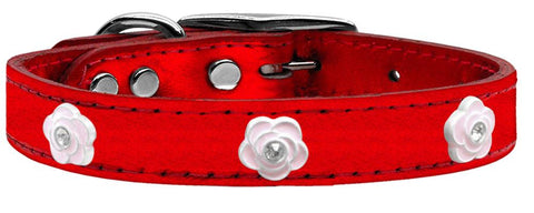 Light Pink Rose Widget Genuine Metallic Leather Dog Collar Red 10