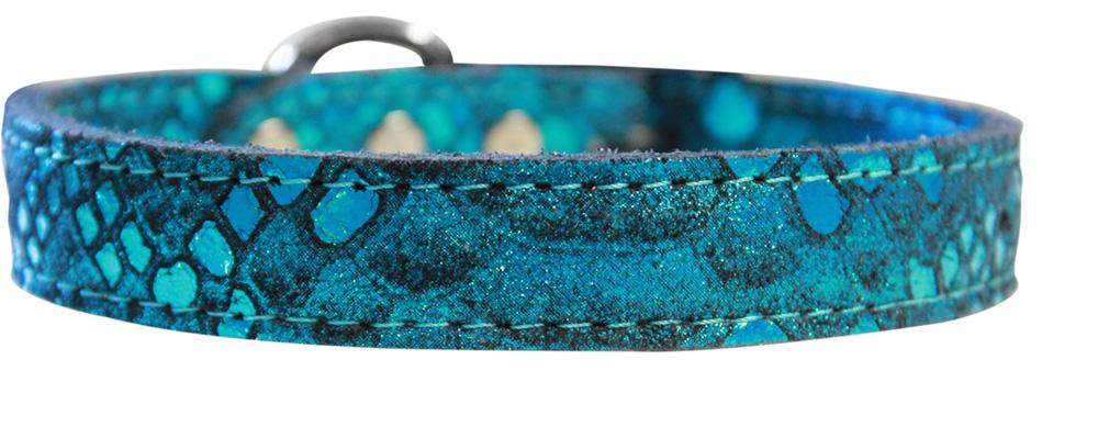 Dragon Skin Genuine Leather Dog Collar Blue Size 10