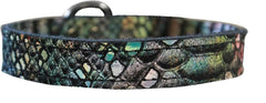 Geniune Leather Collar Embossed With A Dragon Skin Metallic Look Made In The Usa