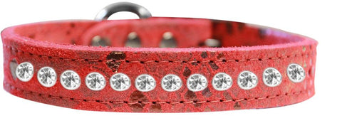 One Row Clear Jeweled Dragon Skin Genuine Leather Dog Collar Red Size 10