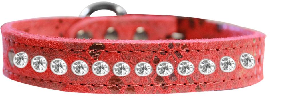 One Row Clear Jeweled Dragon Skin Genuine Leather Dog Collar Red Size 12