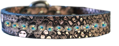 One Row Ab Crystal Jeweled Dragon Skin Genuine Leather Dog Collar Copper Size 10