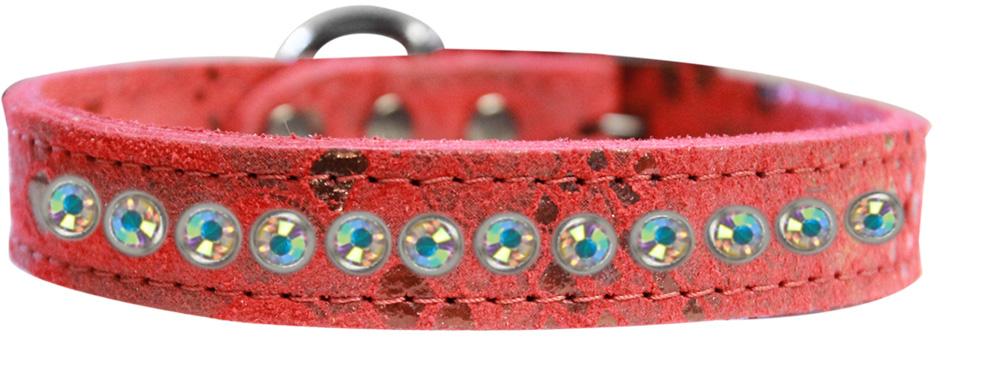 One Row Ab Crystal Jeweled Dragon Skin Genuine Leather Dog Collar Red Size 10