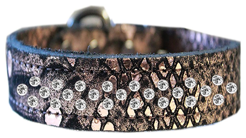 Sprinkle Clear Crystal Jeweled Dragon Skin Genuine Leather Dog Collar Copper Size 16